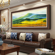巨人山美式客厅装饰画，沙发背景墙挂画油画大气，横版复古壁画