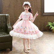 女童洛丽塔萝莉公主裙，法式洋装春秋粉色，连衣裙女孩日系lolita童装