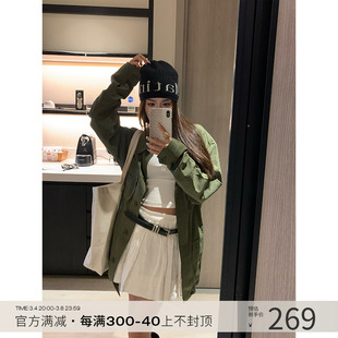 MAKI STUDIO2023秋季时尚显瘦休闲工装风衣军绿色夹克外套女