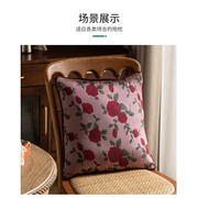 玫瑰花坐垫抱枕复古沙发法式轻奢绿色高端靠枕刺绣提花办公室北欧