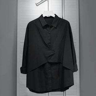 特大码300斤设计感假两件衬衫男女春季复古宽松长袖衬衣外套2
