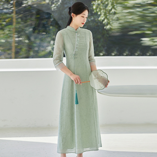 民族风中式复古旗袍改良版连衣裙，夏季中国风禅意，茶服唐装高端女装