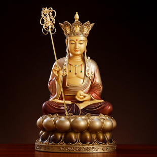 台湾纯铜太古彩地藏菩萨铜像，家用供奉娑婆三圣地藏王菩萨佛像摆件