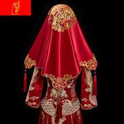 红盖头新娘结婚头纱，复古红色绣花缎面流苏刺绣，喜帕新娘红盖头