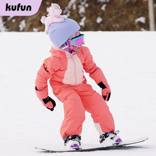 酷峰儿童连体滑雪服女男冬季专业雪衣单板，双板装备套装防水童