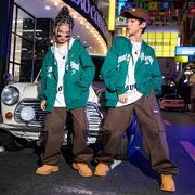 街舞儿童潮服绿色卫衣套装hiphop男童嘻哈童装炸街女爵士舞演出服