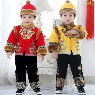 儿童唐装冬季新年加厚婴儿棉衣男童周岁礼服套装中国风汉服民族服