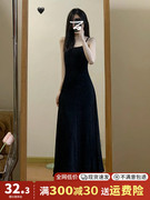 赫本风黑色吊带连衣裙子夏季女装2024年小众设计气质显瘦长裙