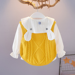 女宝宝春秋装1-2-3岁女童，长袖上衣两件套8-9个月婴儿衣服套装