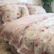 韩版田园风蕾丝花边四件套纯棉，小碎花被套，荷叶边床单全棉床上用品
