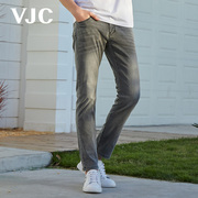 VJC/威杰思2023夏季男装男士浅灰色牛仔裤烫钻修身直筒裤
