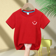 儿童夏季红色短袖t恤纯棉2024童装，中大童男童女童半袖上衣潮