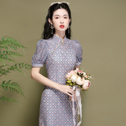 工厂改良旗袍中国风灯笼袖气质年轻款蕾丝显瘦连衣裙220291