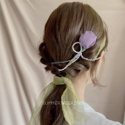 超仙美紫色绢纱少女心头花，玫瑰花礼服花朵，法式蝴蝶结发夹发饰头饰