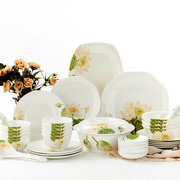 金岚玉唐山骨瓷餐具，套装48头家用陶瓷，碗碟盘子套碗结婚送礼