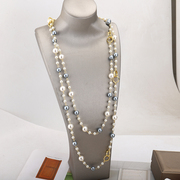 项链女长款韩国时尚多层珍珠，毛衣挂链欧美夸张气质水晶配饰装饰链