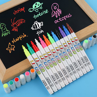 液体无尘粉笔液态水性可擦彩色笔儿童涂鸦笔12色可水洗白板黑板笔