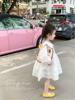 女童春装裙子套装2023儿童宝宝针织镂空马甲纯白长袖连衣裙两件套