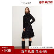 tinagia天纳吉儿黑色混纺，复古宫廷风蕾丝，欧根纱长裙女装裙子