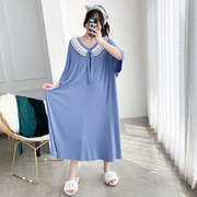 加长莫代尔大码v领花边，睡裙短袖夏季孕妇胖mm200斤超长薄款家居服