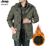 jeepspirit男士棉袄加绒加厚毛内胆(毛内胆)保暖工装，多口袋棉服外套