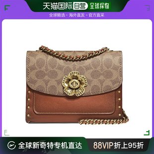 香港直发coach蔻驰女款铆钉，山茶花链条翻盖帆布，配皮单肩斜挎包