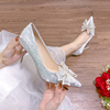 法式水晶鞋女2023年水钻蝴蝶结尖头高跟鞋婚鞋新娘鞋平常可穿