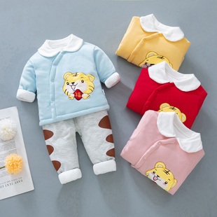 婴儿薄棉衣套装秋冬装，纯棉男女宝宝棉袄，两件套新生儿衣服夹棉保暖