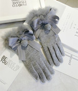 冬保暖学生可爱加绒毛口，加厚羊毛羊绒分指手套，韩国手工骑车手套女