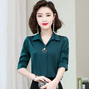 雪纺衬衫女短袖2024韩版洋气五分袖时尚气质职业装OL通勤上衣