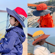 儿童帽子春夏薄款网眼渔夫帽，男童中大童，户外遮阳大帽檐亲子帽海边