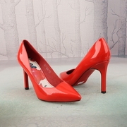 超高跟细跟红色牛皮真皮尖头气质女鞋子欧美纯色浅口单鞋X155-3