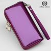 双层拉链手包女小包真皮手机钱包一体包女款多隔层亮漆皮紫色