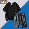 AEX短袖t恤男生休闲运动套装男生夏季短裤青少年帅气一套搭配男装