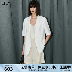 lily2024夏女装(夏女装，)气质都市通勤款复古双排，扣五分袖轻薄西装外套
