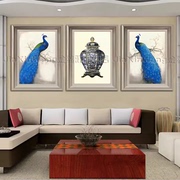 装饰画孔雀油画欧式艺术动物，挂画客厅玄关，装饰画现代简约三联拼画