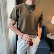 夏季男士短袖t恤英伦型男休闲圆领纯色百搭上衣韩版宽松潮流半袖T