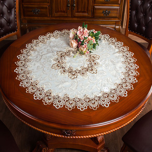欧式大圆桌餐布台布圆形茶几盖巾蕾丝圆桌子桌布布艺转盘桌餐桌垫