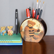 木质学生书桌可爱文具笔筒卡通创意欧式复古办公室桌面笔筒收纳盒