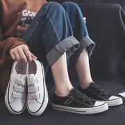 韩版低帮帆布鞋女魔术贴2024春季粘扣小白鞋学生布鞋女懒人鞋