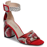 fericelli女鞋凉鞋粗跟一字带，露趾包跟个性蛇纹红色夏季
