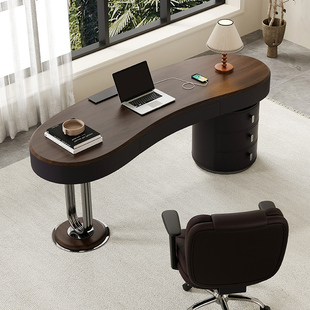 高档实木复古风书桌现代简约家用客厅书房办公桌胡桃木饰面电脑桌