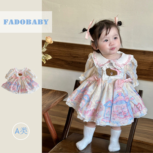 女童洛丽塔公主裙子夏季0-5岁女婴幼儿蕾丝蝴蝶结洋气连衣裙