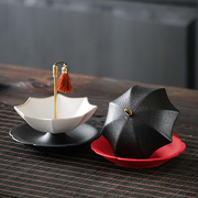 创意陶瓷旋转雨伞过滤茶叶套组功夫茶具茶道配件茶漏桌面装饰摆件