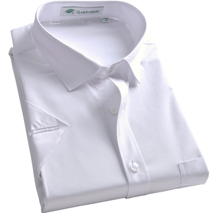 夏海螺(夏海螺)衬衫，男短袖纯棉半袖衬衣，商务正装白隐条纹免烫工装大码