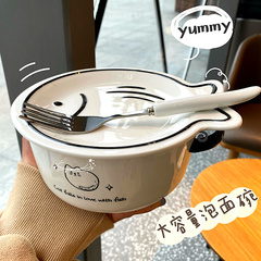 陶瓷日式可爱风带盖学生拉面碗
