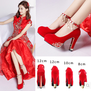 中式婚鞋女2023红色高跟鞋结婚鞋子新娘鞋粗跟2020年敬酒红鞋