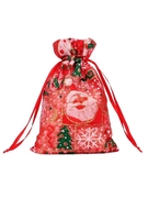 圣诞图饰品纱袋案抽绳圣诞收纳袋，纱布束口首饰，礼物小布袋烫金