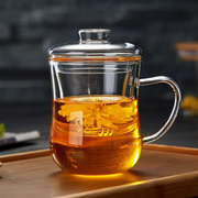 绿昌明玻璃茶杯过滤家用简约水杯子女，可爱加厚透明泡茶带盖花茶杯