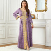 3768阿拉伯秋冬紫色水波纹印花丝绒连衣裙中东迪拜女装晚礼服